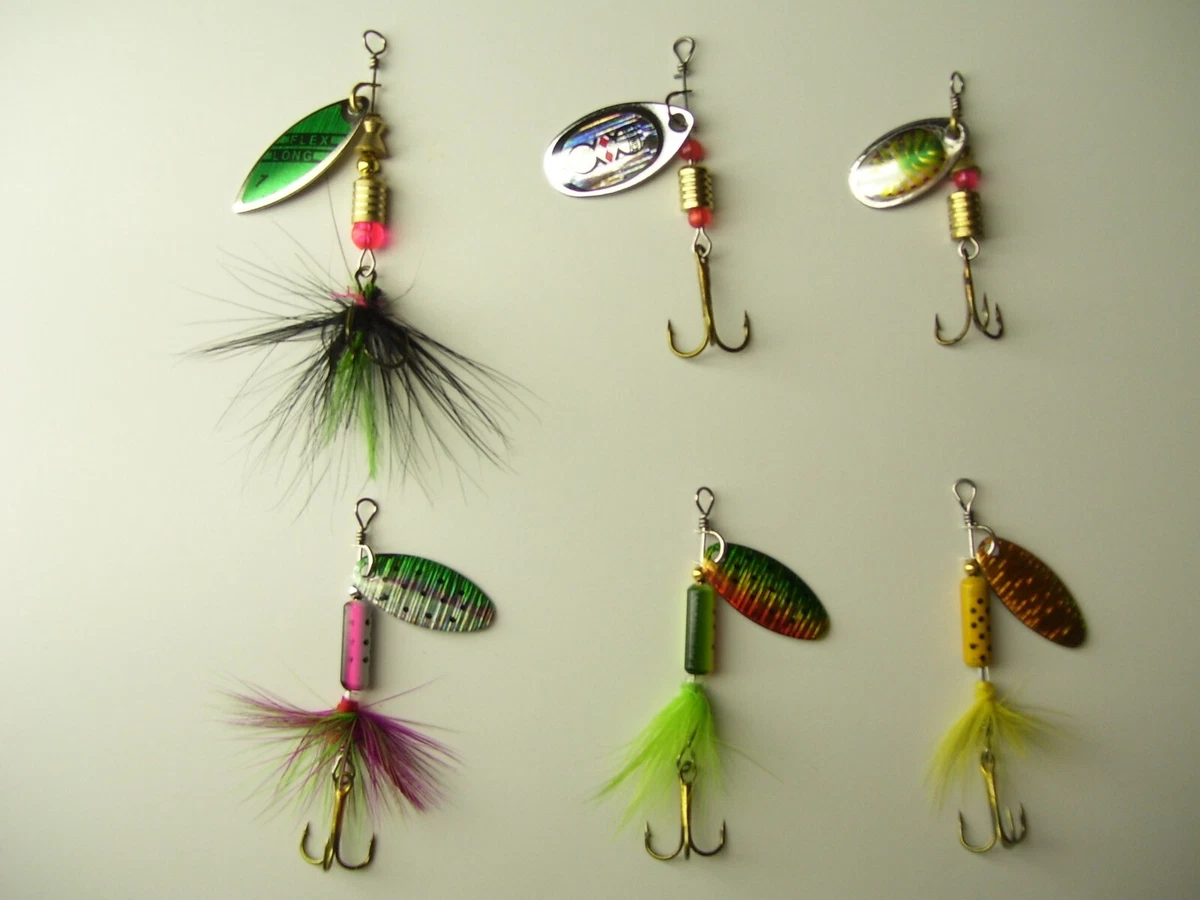 Fishing Lure, Lot of (6) spinners, 3 generic 1/8oz Rooster Tail, Trout, Bass