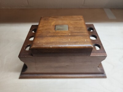 Decatur Industries Wood Deco 6 Pipe Tobacco Holder Stand Box W Monogram  Plate