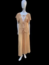 Vintage 70-80s Holly Harp Maxi Dress Sexy V Neck To The Belly Button Sz M Chiffo