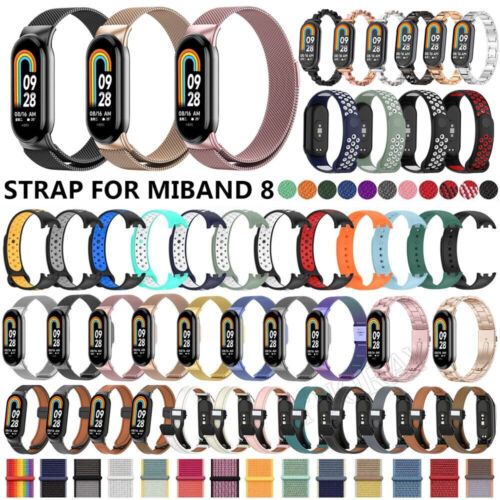 Strap for Xiaomi Mi Band 8 NFC Silicone/Nylon/Leather/Stainless Steel Watch Band - Picture 1 of 524