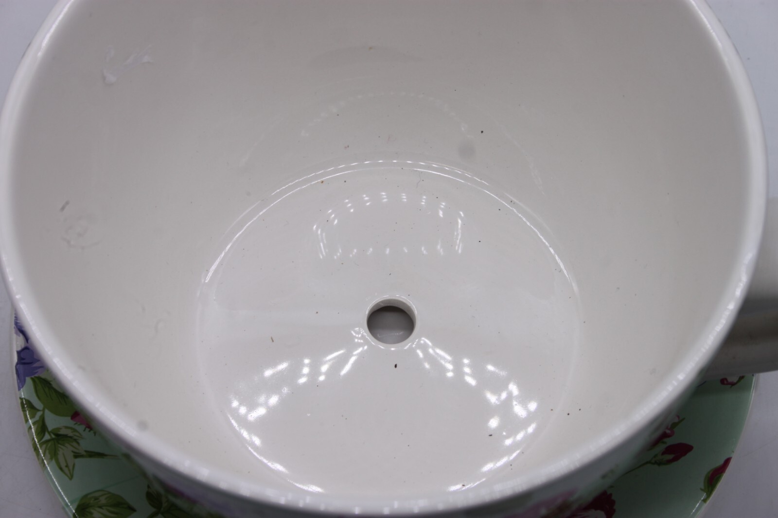 TEA CUP PLANT POT Oversized Ceramic Green Floral Patterned Planter with