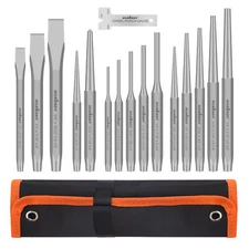 HORUSDY 16PC Punch & Chisel Set Taper Punch Cold Chisels Pin Punch Center Punch