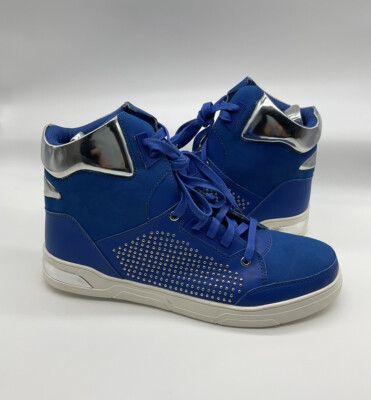 G By Guess Men’s Theron High Top Sneakers Silver Studded Accents Blue Shoes 