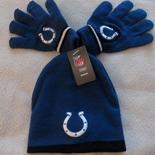 BOYS ONE SIZE 8-20 NFL INDIANAPOLIS COLTS BEANIE SKULL CAP  MATCHING GLOVES NWT