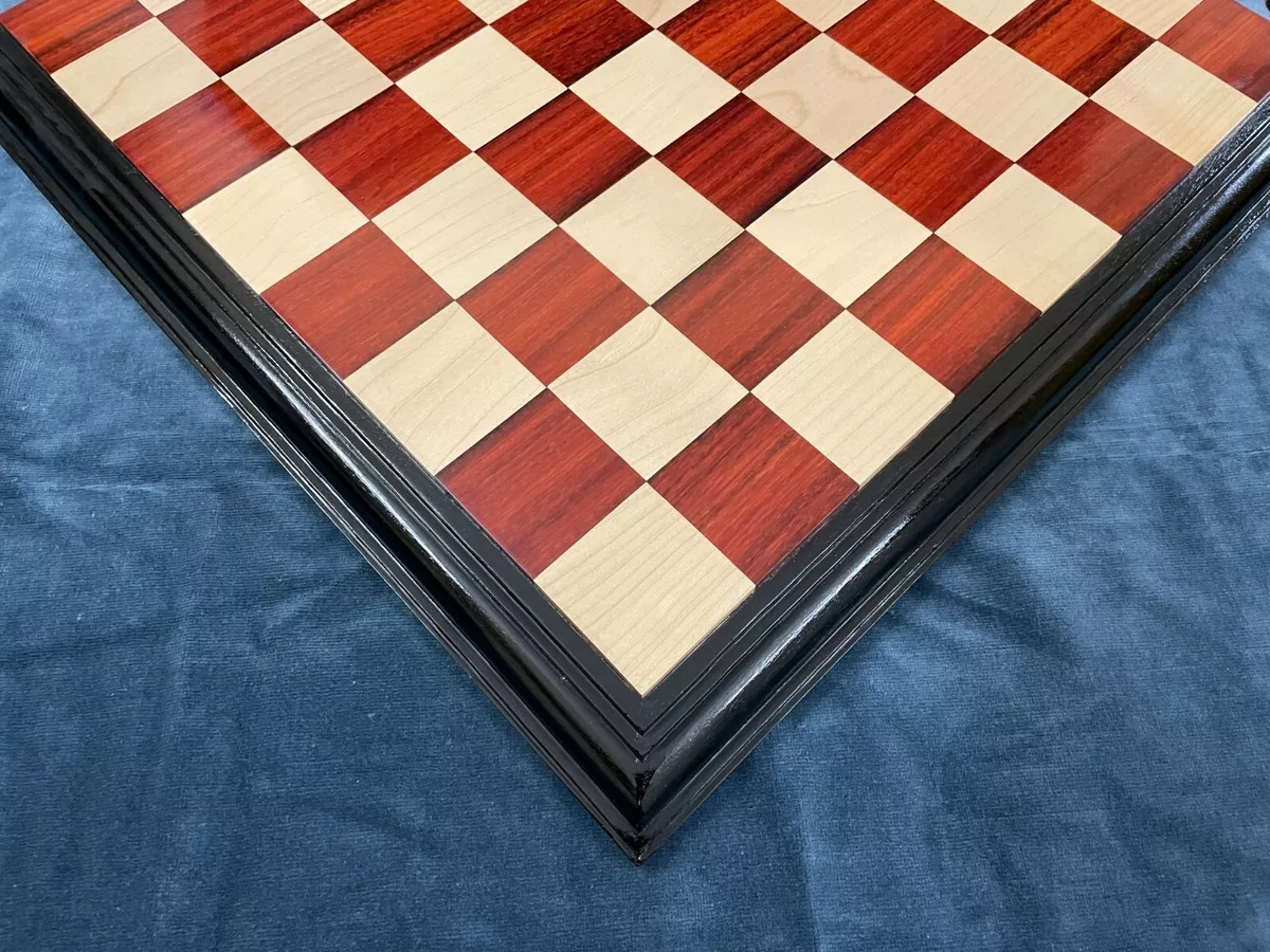 21 Chess Board Bud Rose wood & Maple - STEP BLACK BORDER Hand Carved SQ:  55MM