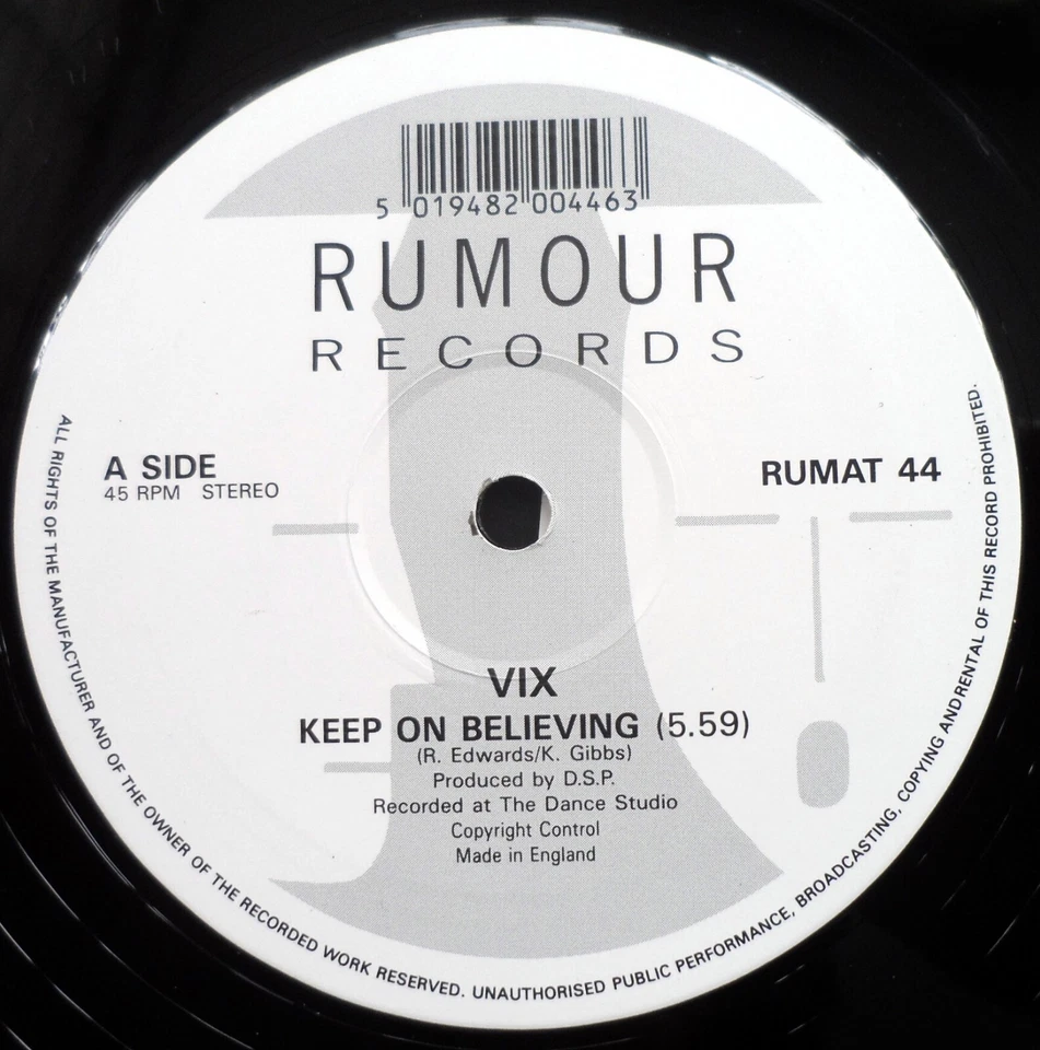 VIX - KEEP ON BELIEVING 12" VINYL 1992 RUMOUR RUMAT44 *VG+/VG*, photo 3 of 4