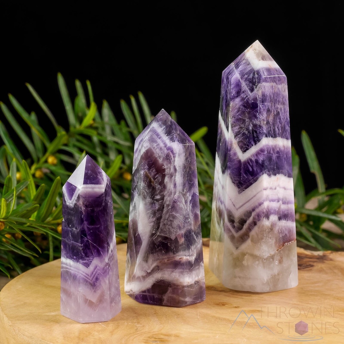 Chevron AMETHYST Crystal Tower - Wand Points Obelisk, Birthstone 