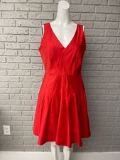 Calvin Klein Women Red V Neck Pleaded Fit & Flare Dress Size 8