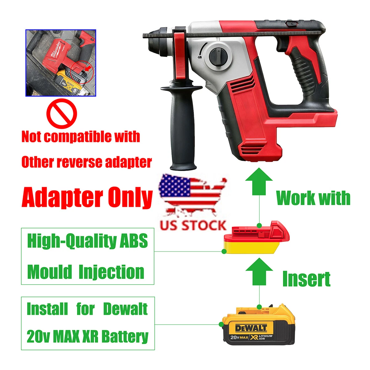 DEWALT 20V XR DCB Li ion Battery Convert To Milwaukee M18 Series Tools Adapter