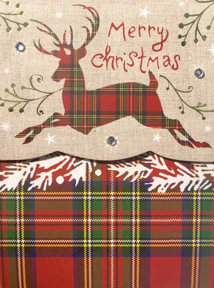 Punch Studio 61591 Gold Foil Gem Embellished Merry Christmas Plaid Deer Note - Image 3 of 4