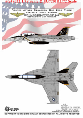GALAXY G72018 G48022 1/72 1/48 F/A-18F VFA103 JollyRoger 75th Decal for Hasegawa
