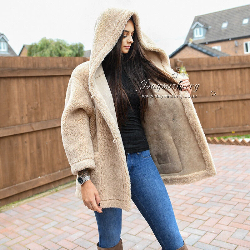 Women Fuzzy Coat / Oversize Hooded Teddy Jacket,Teddy Coat, Winter