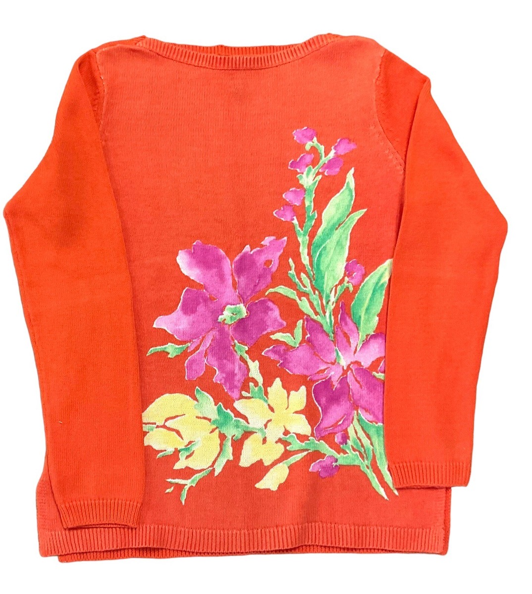 Ralph Lauren Orange Pink Flowers Pullover Split Side Sweater