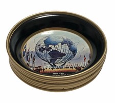 1964-1965 New York Worlds Fair Set of 7 Metal Drink Coasters Souvenir UNISPHERE