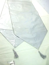 Tobin Holiday Sparkle Table Runner Silver Metallic Fabric w Tassels 14.5" x 70"