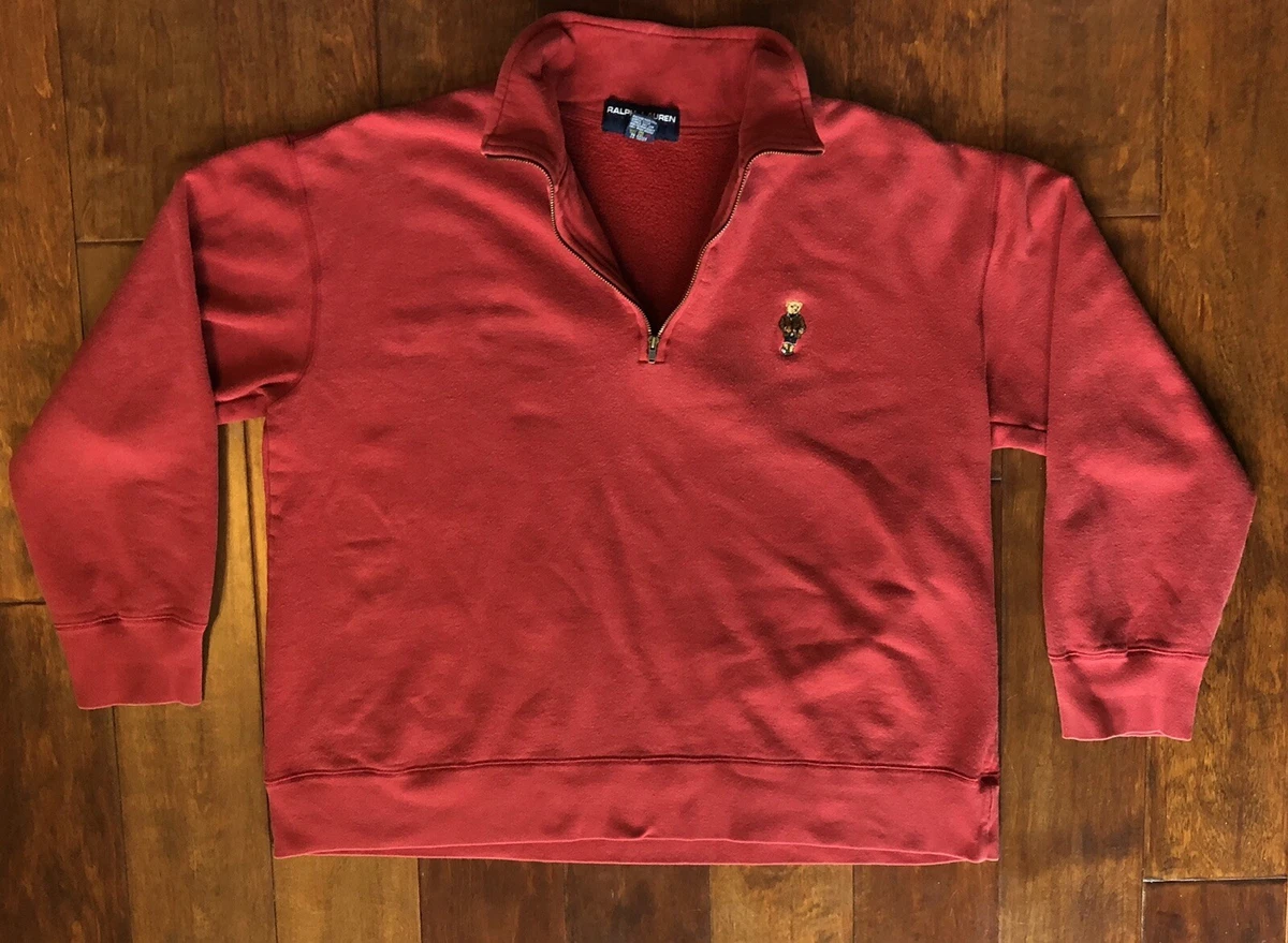 Vintage Red POLO SPORT Ralph Lauren USA BEAR LOGO 1 4 Zip Pullover