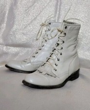 VTG JUSTIN Kiltie Western Granny Low Heel Lace Up Leather Boots Sz 4.5 B L0519