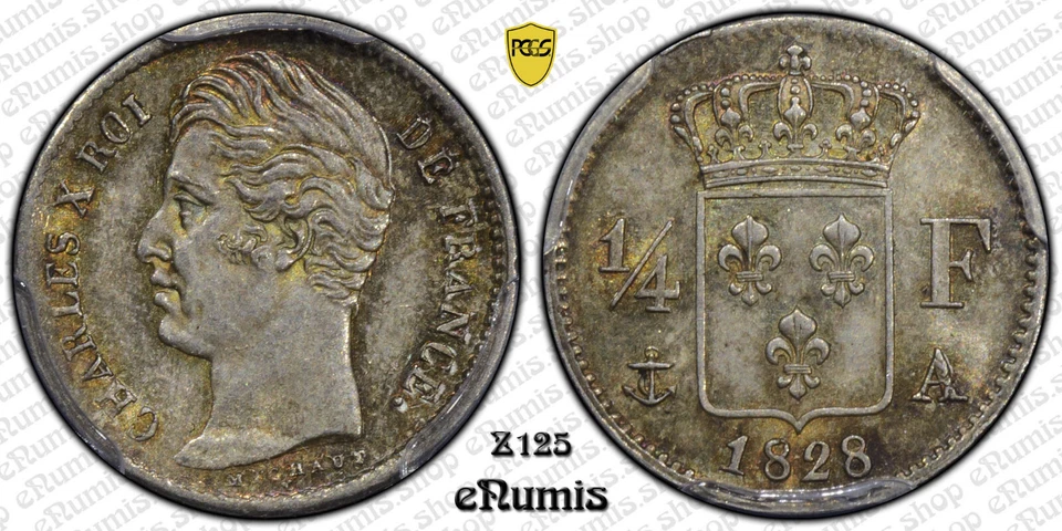 FRANCE, Charles X, 1/4 Franc 1828, Top Pop, PCGS MS 64 - Image 2 of 4