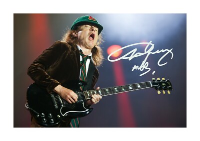 Angus Young AC/DC A4 signed mounted photograph poster with choice of ...