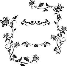 Black Flowers Vines Wall Stickers, Butterfly Decals, Lace/Flowers