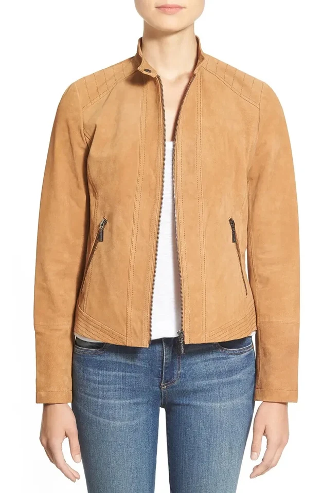 BERNARDO Women's Zip Front Suede  Jacket, Camel, Size XL - Image 3 of 4