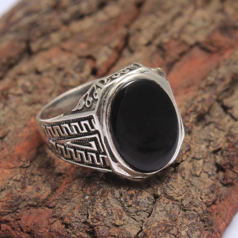 Art Deco Vintage Style Deep Black Onyx & 935 Real Sterling