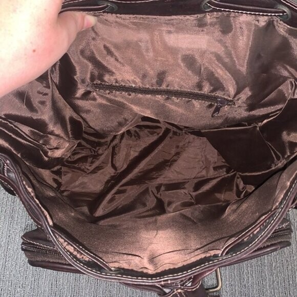 Large Leather Backpack Top Handle Drawstring Trav… - image 9