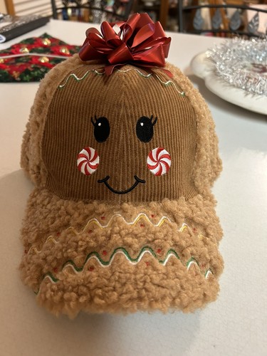 Holiday Time Sherpa Fleece Gingerbread Adult Adjustable Cap Unisex NEW - Picture 2 of 8