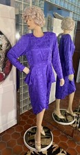 VTG Adrianna Papell Dress 100% Silk Half Peplum Dolman sleeve Purple size 10