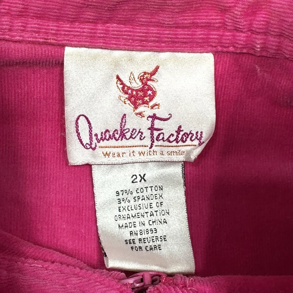 Quacker Factory Jacket Womens 2X Pink Micro Corduroy Full Zip Rhinestone * - Image 2 of 4