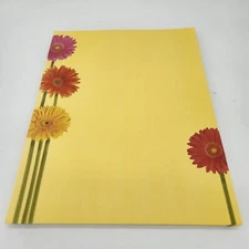 Computer Paper Stationary 8.5x11 Bright Yellow Bold Zinnia Flowers GARDEN PARTY