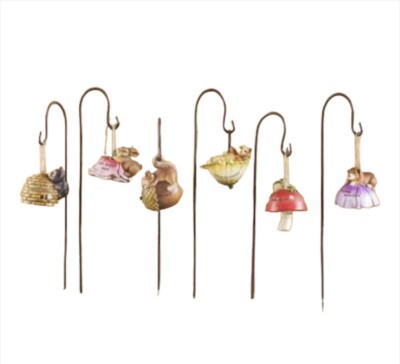 Animal Garden Stakes Set of 6 Metal and Poly Stone 36'' High Bear Dog Cat Rabbit
