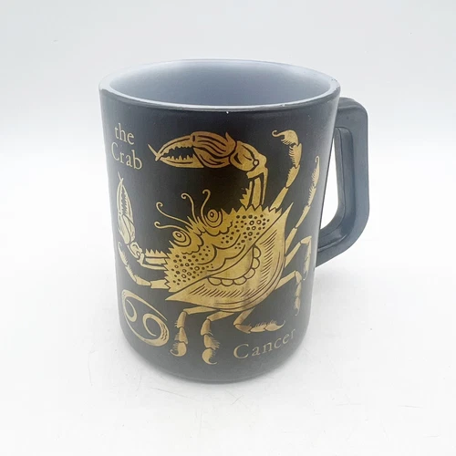 Vintage Federal Milk Glass ZODIAC Sign Cancer Crab Black Gold Coffee Mug USA