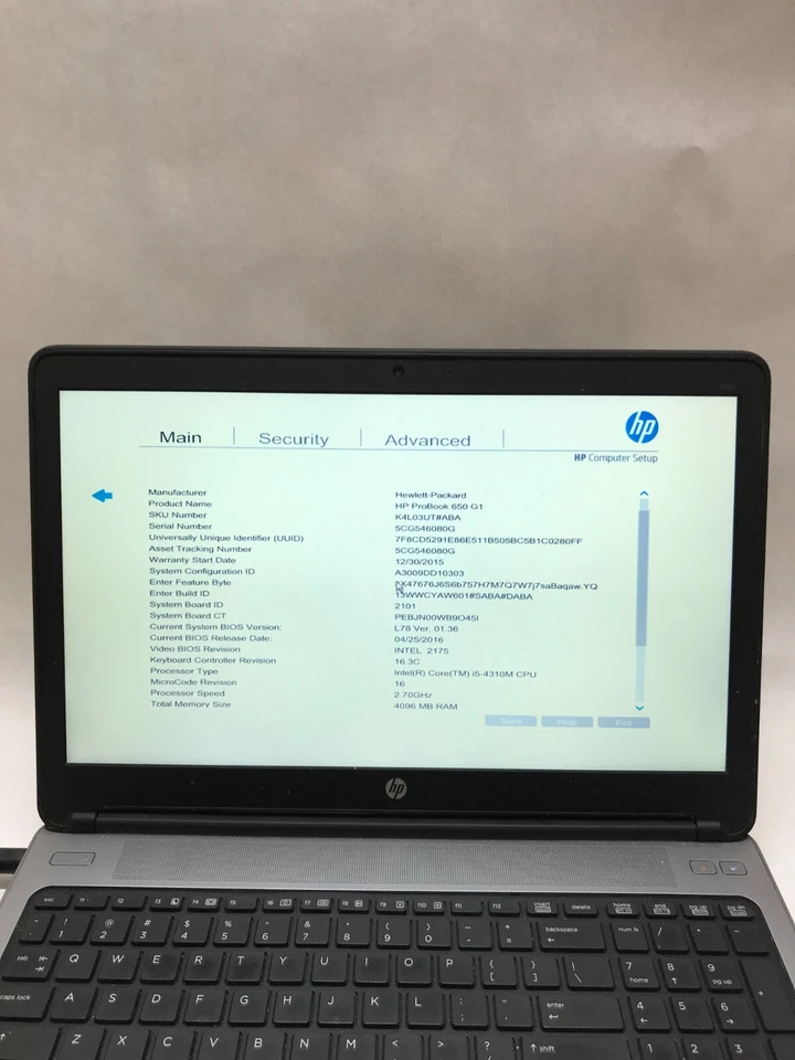 HP ProBook 650 G1 15" Laptop Intel Core i5-4310M NO RAM NO HDD/OS NO Battery -DW - Image 2 of 4