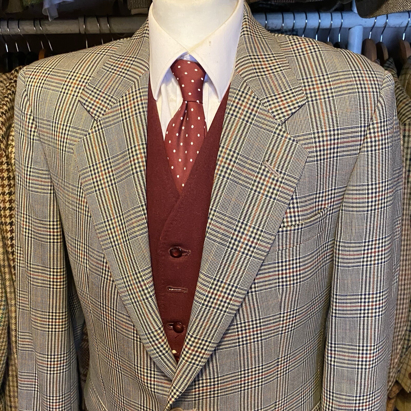 Vintage Mens 40R DAKS Check Light Summer Tweed POW Suit Jacket Blazer Grey Plaid image 5