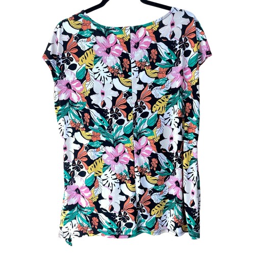 Lane Bryant Floral Spring Lightweight Blouse Top Tunic w Off Set Tie Wasit 14/16 - Picture 2 of 9