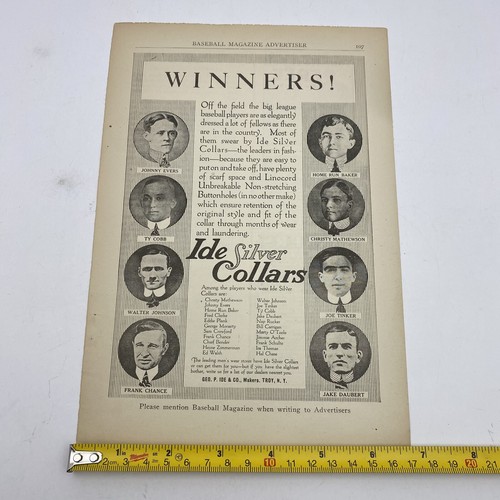 Vintage Baseball Ad IDE Silver Collars Cobb Johnson Matthews Chance Tinker RARE - Picture 10 of 10