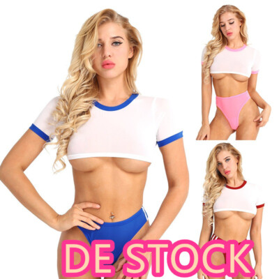 DE`Damen Sexy Crop Top Bustier Kurz T-Shirt Unterhemd Bust Expose Tops Clubwear