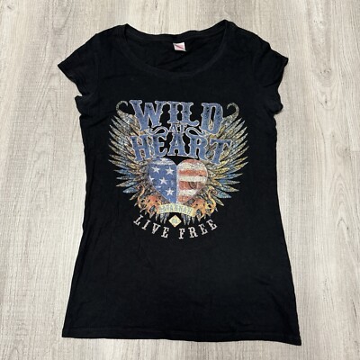 Womens ''Wild at Heart Live Free'' t-shirt black size Small