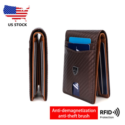 Man's RFID Leather Mini Wallet Money Clip Credit Card Holder Purse Pocket Wallet