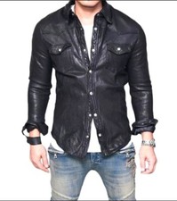 Custom Men  s Leather Shirt Lambskin Lederhemd Schwarz - All Colors,Tailored Fit
