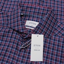 Eton NWT Dress Shirt Size 41 16 Slim Fit in Blue/Red/White Plaid 100 Cotton