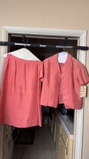 Vintage Coral Shirt and Skirt Set with Short Sleeves 1950s Size L