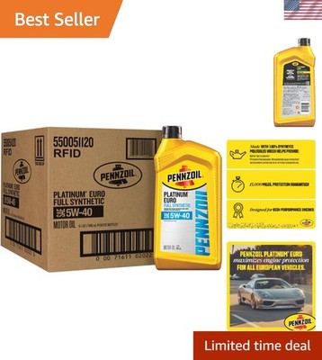 Platinum Euro 5W-40 Motor Oil - 1 Quart Bottles, 6 Pack for Engine Care