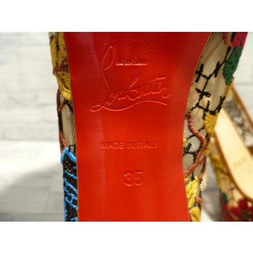Christian Louboutin flower embroidered open toe pumps EU 35 US 5