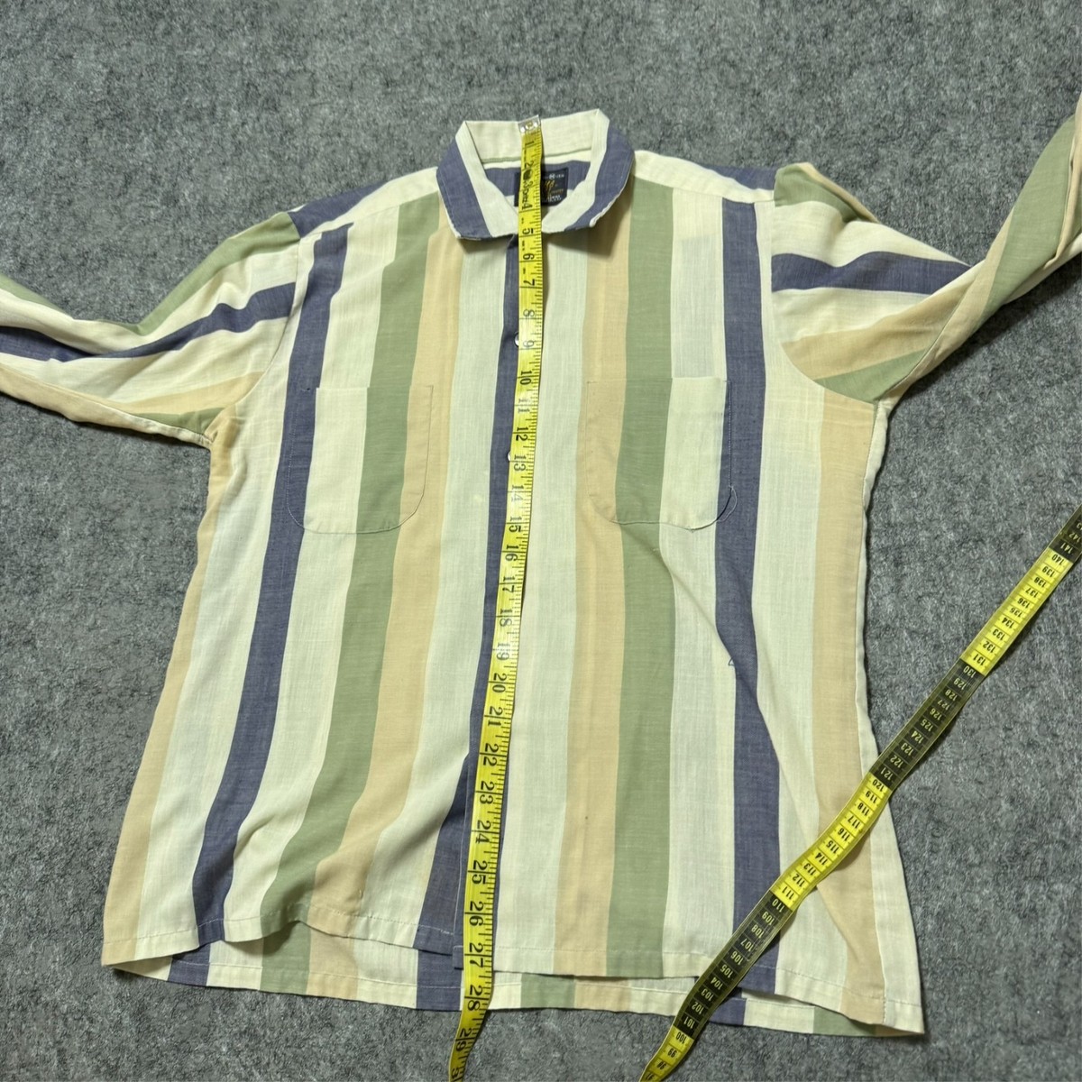 Vintage 60S 70S Sears Perma Prest Shirt Size M Colorblock Striped