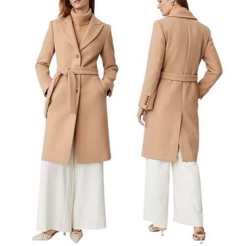 Ann Taylor Petite Wool Blend Belted Tie Waist Coat Cafe Au Lait Women Size XXSP - Picture 2 of 12