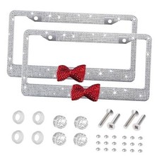 Rhinestone License Plate Frames White Frame With Red 2 White Frame Red Bow2