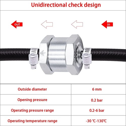 mxuteuk 2Pcs 1/4" 6mm Aluminium Silver Non Return One Way Check Valve with 4Pcs - Picture 3 of 5