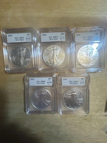 LOT OF (5) 2024 MS70 & MS69 ICG SILVER EAGLES 🦅 🔥🔥📈📈